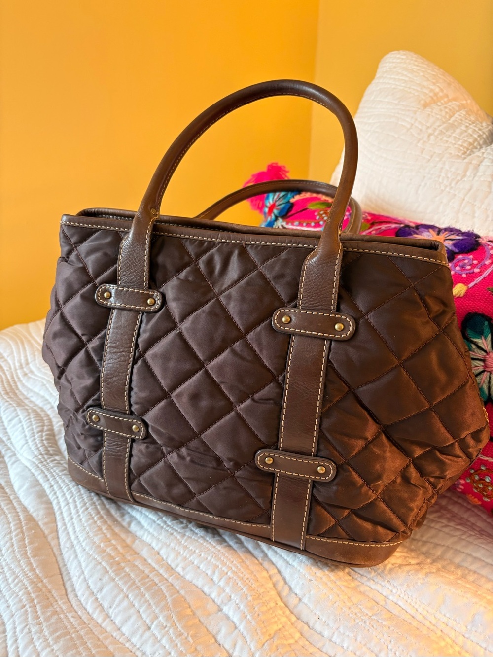 J. Crew Quilted Chocolate Brown Tote